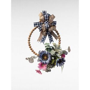 Handmade with beaded wire with ribbon, sunflowers & greenery wreath